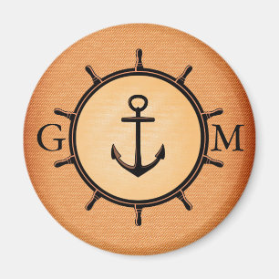 Monogram Custom Brass Nautical Wheel and Anchor Magnet