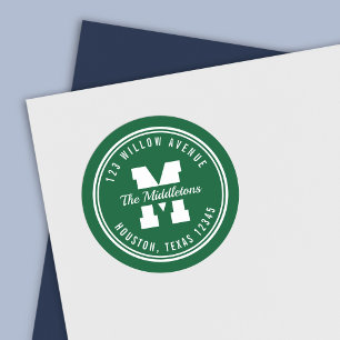 Monogram Custom Color Varsity Style Return Address Classic Round Sticker
