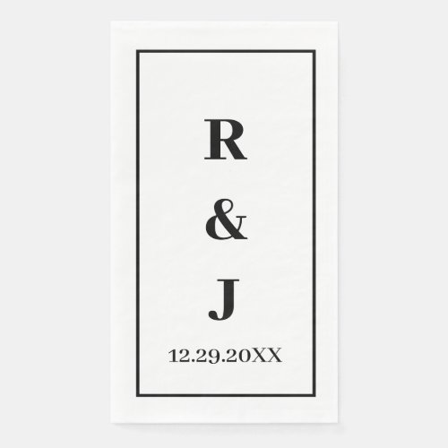 Monogram Custom Couple Name Black White Elegant Paper Guest Towels