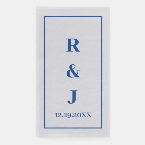 Monogram Custom Couple Name Blue Silver Wedding Paper Guest Towels