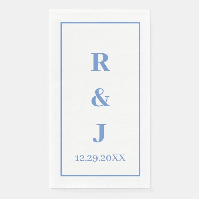 Monogram Custom Couple Name Cornflower Blue Paper Guest Towels (Front)