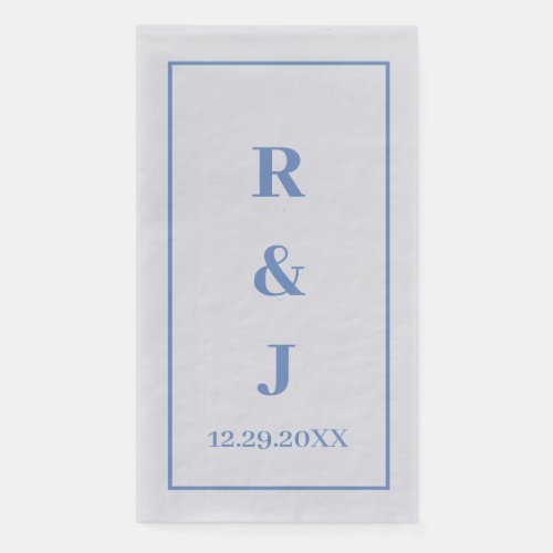 Monogram Custom Couple Name Cornflower Blue Silver Paper Guest Towels