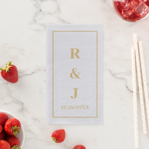 Monogram Custom Couple Name Golden Yellow Silver Paper Guest Towels