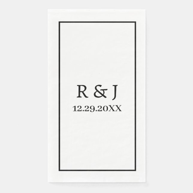 Monogram Custom Couple Name Wedding Black White Paper Guest Towels (Front)