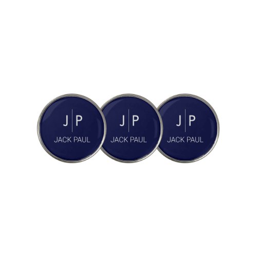 Monogram custom deep navy blue stylish modern  golf ball marker