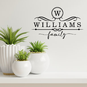 Monogram Custom Family Name Black Script Template Wall Decal
