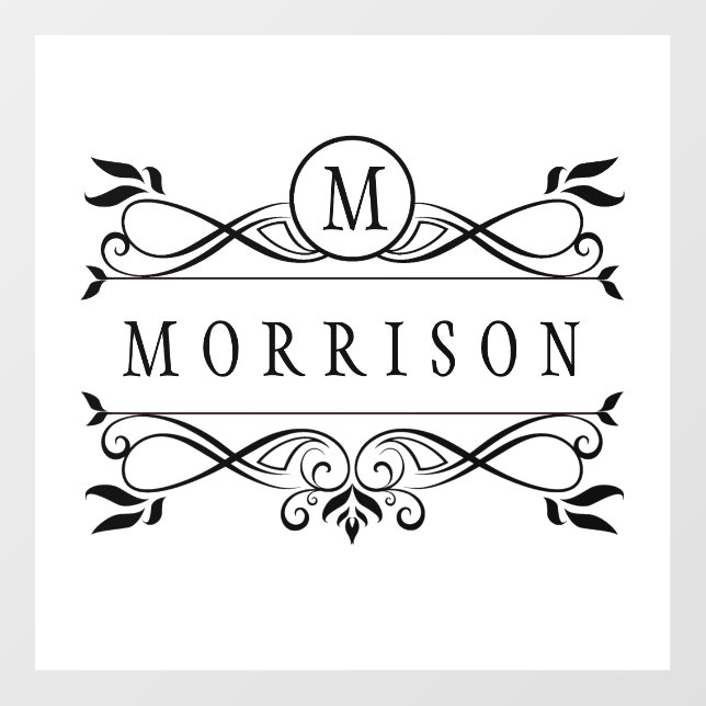 Monogram Custom Family Name Vintage Flourish Wall Decal (Front)