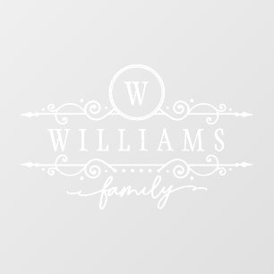 Monogram Custom Family Name White Script Template Wall Decal