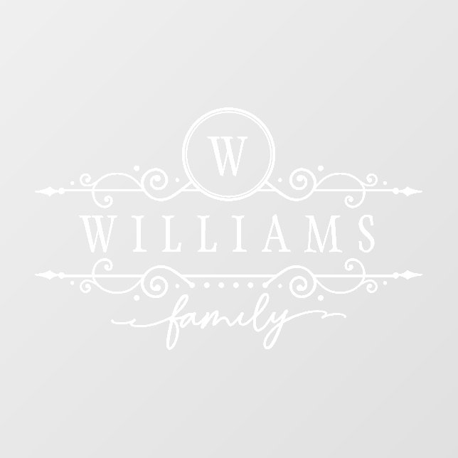 Monogram Custom Family Name White Script Template Wall Decal (Front)