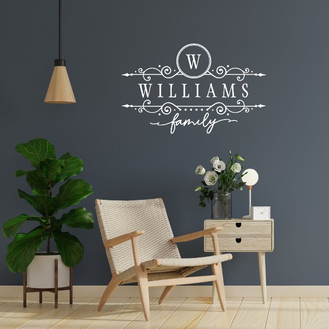 Monogram Custom Family Name White Script Template Wall Decal (Creator Uploaded)