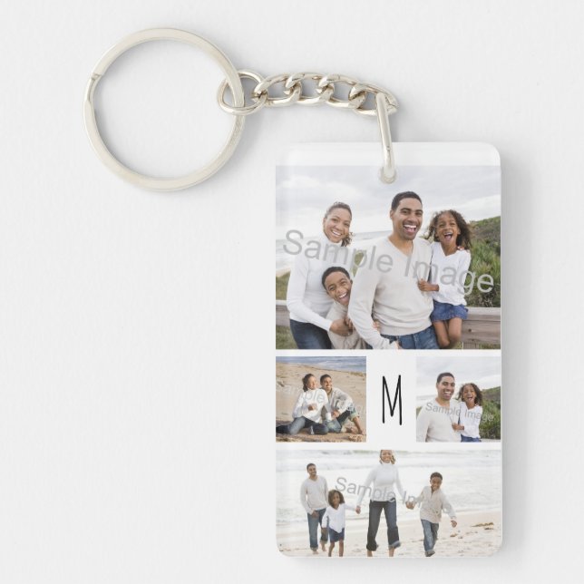 Monogram Custom Family Photo Collage Letter Keychain (Front)