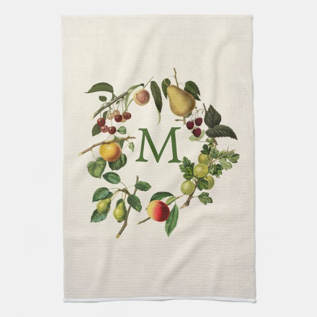 monogram custom fruit design kitchen towel (Vertical)
