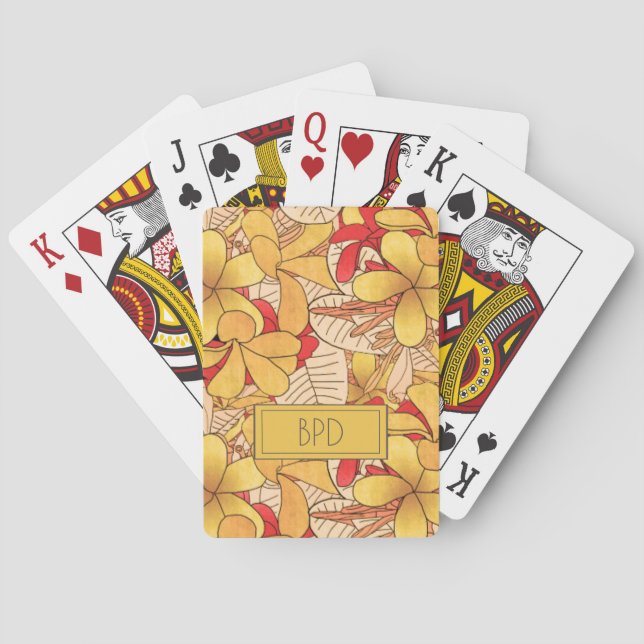 Monogram Custom Fun Tropical Floral Pattern Poker Cards (Back)