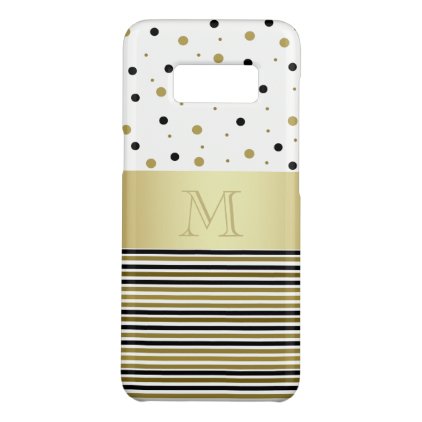 Monogram Custom Golden Dots &amp; Stripes Shiny Chic Case-Mate Samsung Galaxy S8 Case