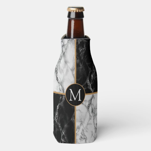 Monogram Custom Letter Bottle Cooler Marble Design (Bottle Front)