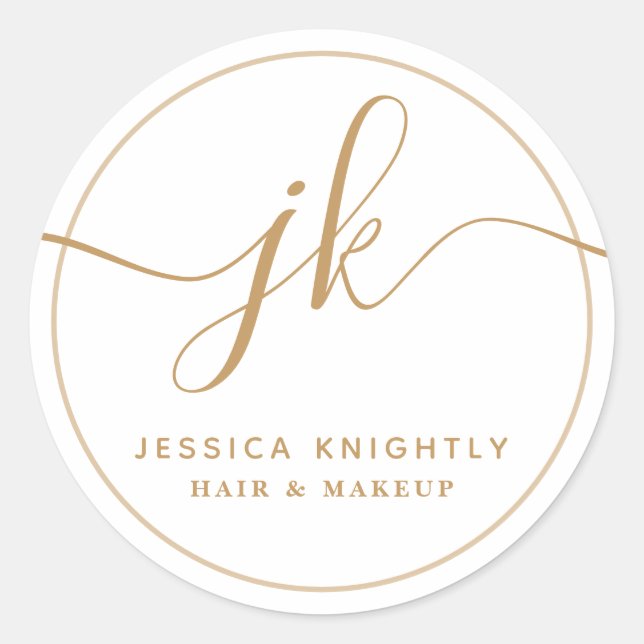 Monogram Custom Logo Business Gold Classic Round Sticker (Front)