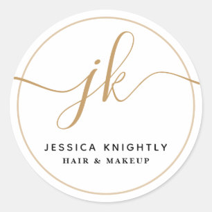Monogram Custom Logo Business Gold Classic Round Sticker