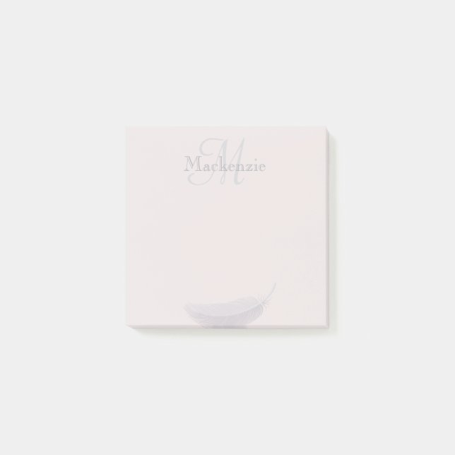 Monogram Custom Name Angel Feather Blush Pink Gray Post-it Notes (Front)