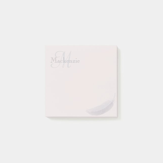 Monogram Custom Name Angel Feather Blush Pink Gray Post-it Notes (Front)