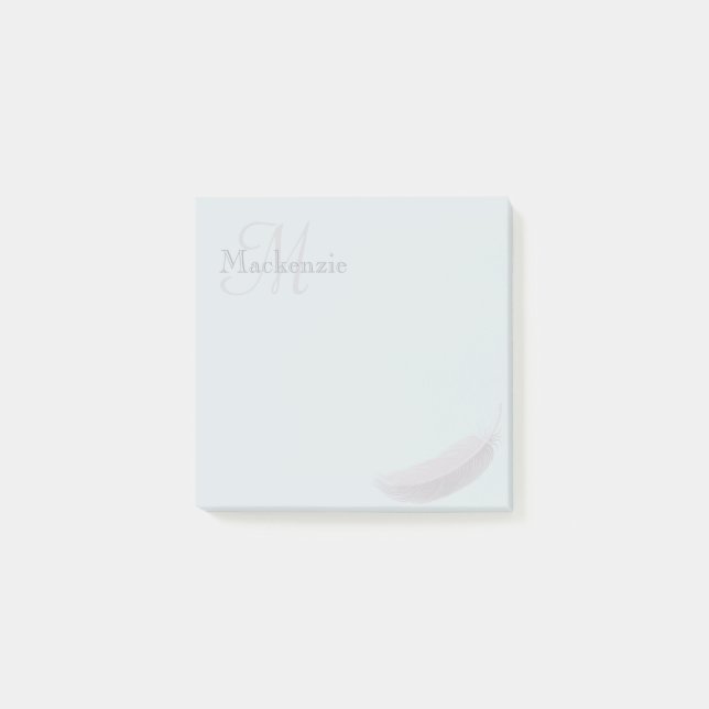 Monogram Custom Name Angel Feather Light Blue Gray Post-it Notes (Front)