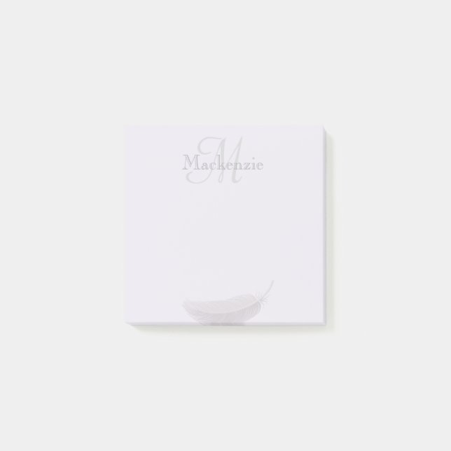 Monogram Custom Name Angel Feather Lilac Gray Post-it Notes (Front)