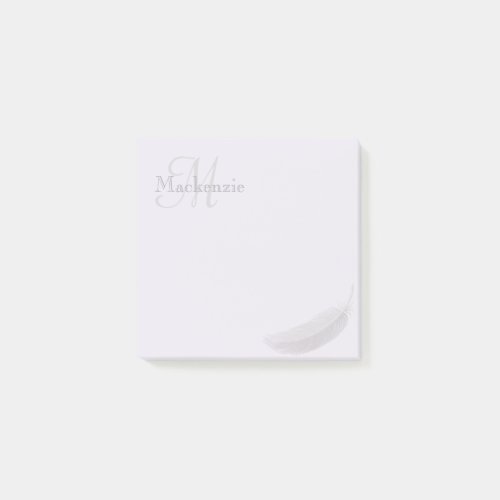 Monogram Custom Name Angel Feather Lilac Gray Post_it Notes