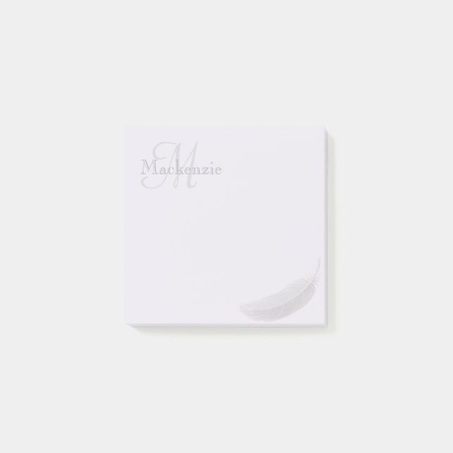 Monogram Custom Name Angel Feather Lilac Gray Post-it Notes (Front)