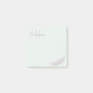 Monogram Custom Name Angel Feather Mint Gray Post-it Notes