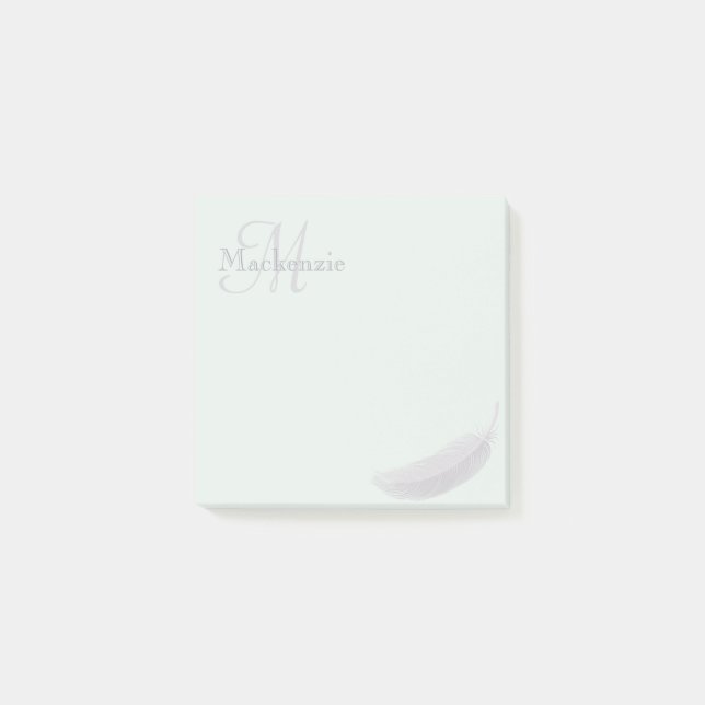 Monogram Custom Name Angel Feather Mint Gray Post-it Notes (Front)