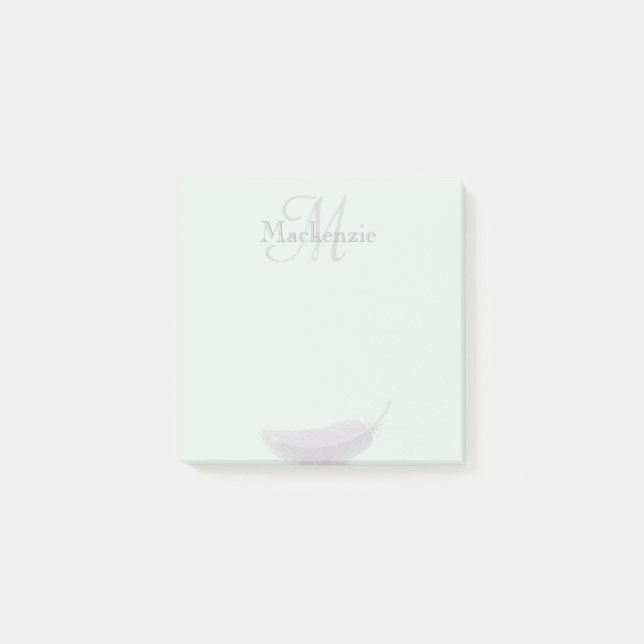 Monogram Custom Name Angel Feather Mint Gray Post-it Notes (Front)