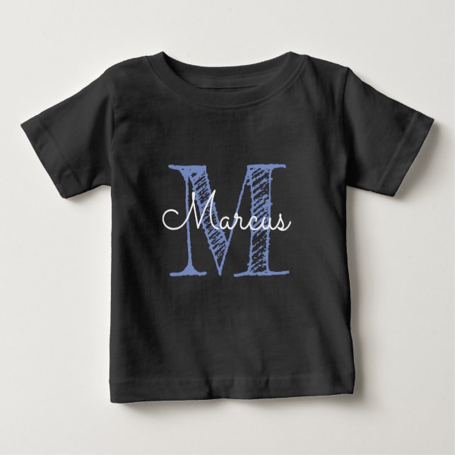 Monogram Custom Name Baby Boy Black Baby T-Shirt (Front)
