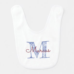 Monogram Custom Name Baby Boy Blue Baby Bib