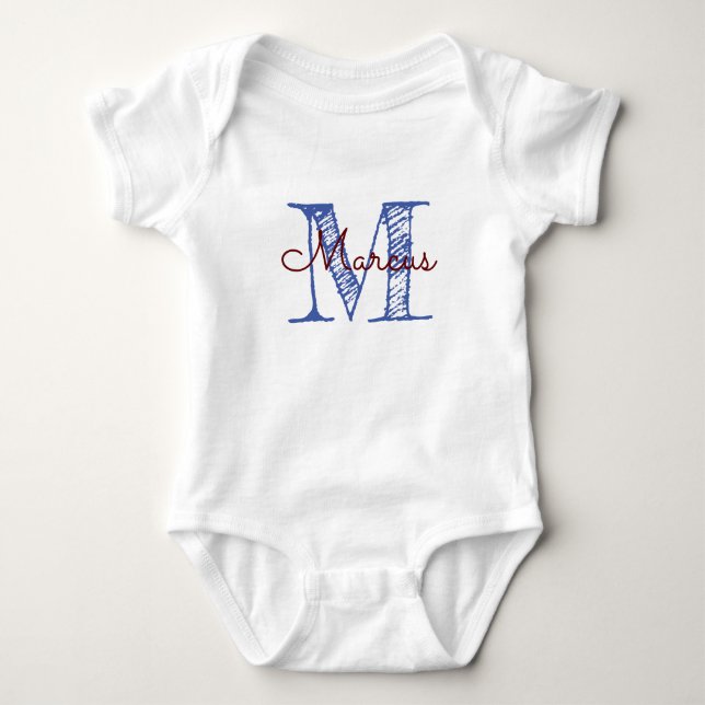 Monogram Custom Name Baby Boy  Bodysuit (Front)