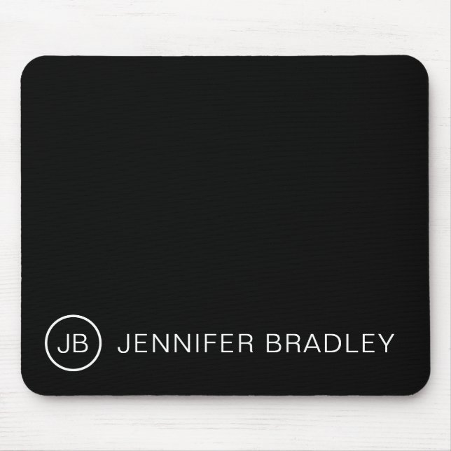 Monogram Custom Name Black and White Mouse Pad (Front)