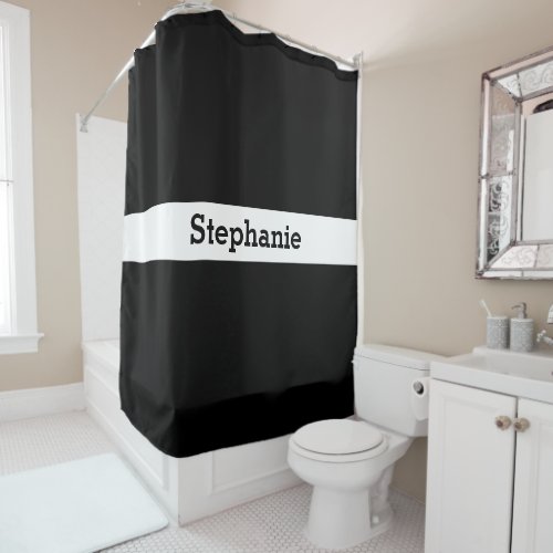 Monogram Custom Name Black White Bold Stylish Shower Curtain