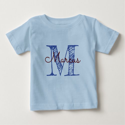 Monogram Custom Name Blue Baby Boy Baby T_Shirt