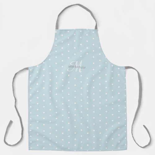 Monogram Custom Name Blue Gray White Polka Dots Apron