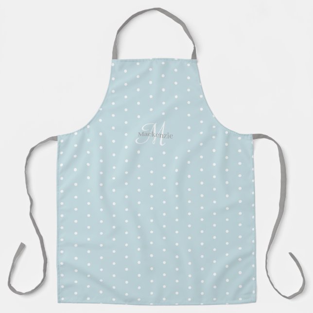 Monogram Custom Name Blue Gray White Polka Dots Apron (Front)