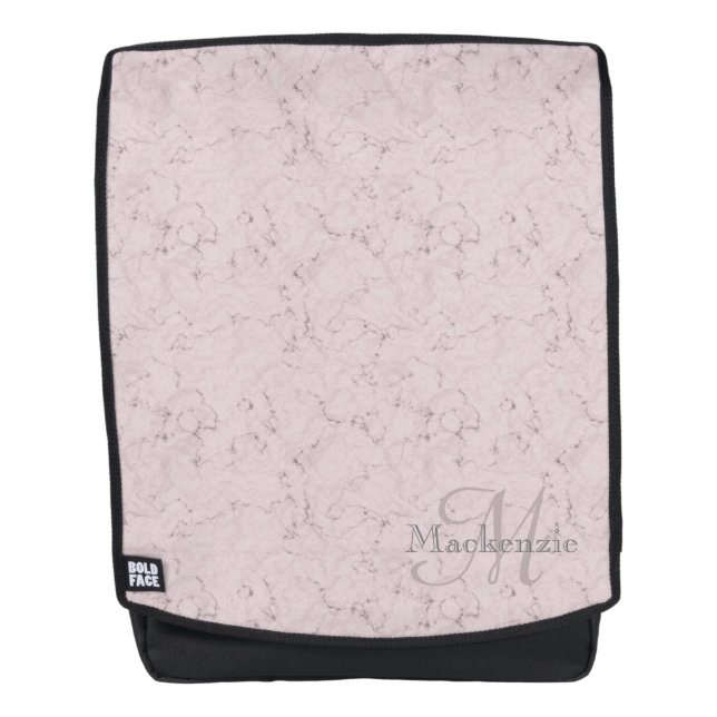 Monogram Custom Name Blush Pink Gray Marble Design Backpack (Front)