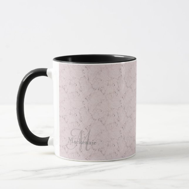 Monogram Custom Name Blush Pink Gray Marble Design Mug (Left)