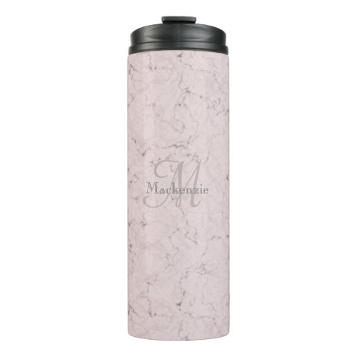 Monogram Custom Name Blush Pink Gray Marble Design Thermal Tumbler