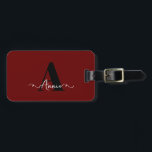 Monogram Custom Name Burgundy Red Gift Favor Luggage Tag<br><div class="desc">Custom name,  initial templates and also personal details like name,  address,  phone number and email all of which you can edit. Designed with attractive solid burgundy red color background with black white color texts,  you can change the colors if you wish.</div>