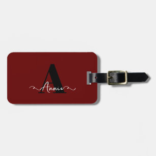 Monogram Custom Name Burgundy Red Gift Favor Luggage Tag