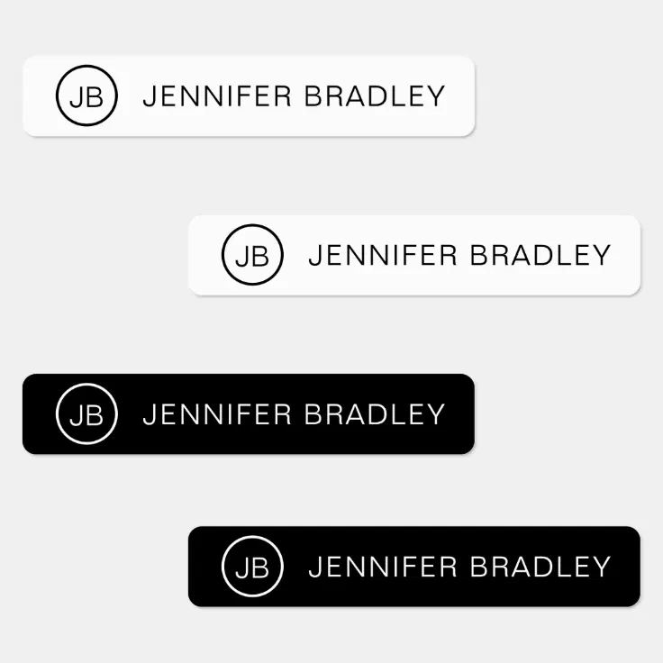 Monogram Custom Name Clothing Tags Black and White Labels | Zazzle