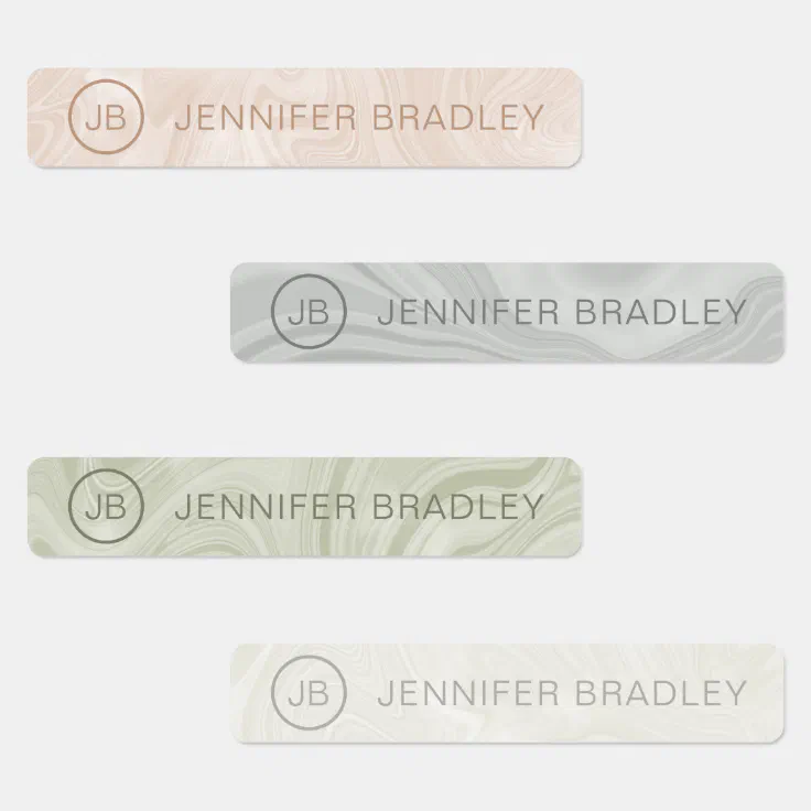 Monogram Custom Name Clothing Tags Marble Labels | Zazzle