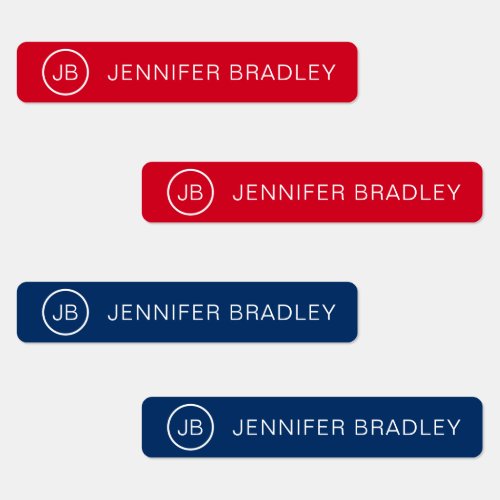 Monogram Custom Name Clothing Tags Red and Blue Labels
