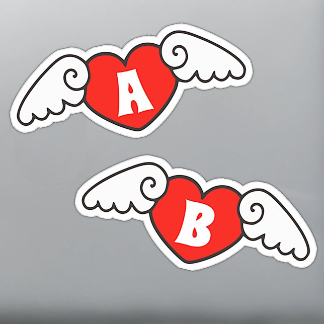 Monogram Custom Name Cool Flying Hearts with Wings Sticker (Creator Uploaded)