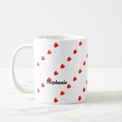 Monogram Custom Name Cute Red Doodle Hearts Trendy Coffee Mug