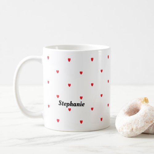 Monogram Custom Name Cute Red Doodle Hearts White Coffee Mug