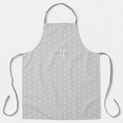 Monogram Custom Name Gray White Polka Dots Chic Apron